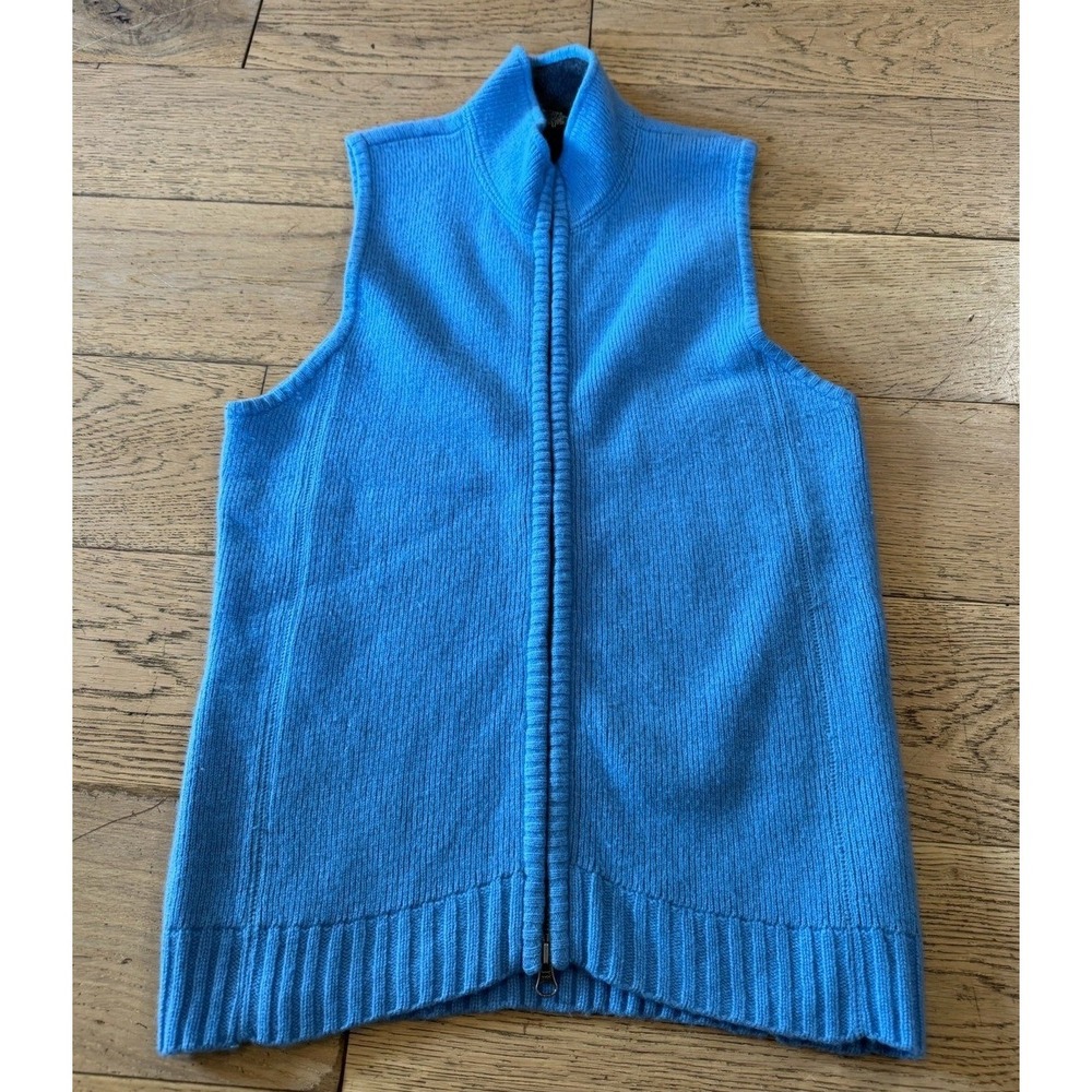 Eddie Bauer Blue Lambswool Blend Full Zip Mock Neck‎ Sweater Vest Size M (1229)